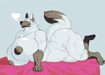  &lt;3 all_fours bed big_breasts breasts canine chubby eyes_closed female grey_nipples huge_breasts iridium mammal musclegut muscles solo thick_thighs thunper voluptuous wide_hips wolf 