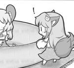  2girls :3 animal_ears apron bad_id bad_pixiv_id bow comic detached_sleeves dress frog_hair_ornament greyscale hair_ornament highres kemonomimi_mode kirisame_marisa kochiya_sanae long_hair minigirl monochrome mouse_ears mouse_marisa mouse_tail multiple_girls short_sleeves snake_hair_ornament squirrel_ears squirrel_tail tail touhou waist_apron yuasan |_| 