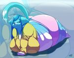  anthro big_breasts big_butt blue_eyes blue_hair breasts butt cat chubby fangs feline female hair huge_breasts huge_butt mammal obese overweight solo trinity-fate62 zoom_layer 