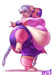  big_belly big_breasts breasts chubby clothing feline female golden_sun green_eyes mammal obese overweight solo sveta torn_clothing trinity-fate62 