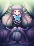  1girl absurdres blush bones_(company) character_request child darker_than_black feet gothic_lolita her_step_1.0 highres lolita_fashion long_hair no_shoes pink_eyes purple_hair ribbon sitting smile solo thighhighs twintails yoshi_(crossmind) 