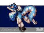  4_toes abstract_background anthro anus blue_hair butt canine claws digitigrade female from_behind hair hindpaw looking_back lying mammal nude on_front pawpads paws pinup pose presenting presenting_hindquarters pussy soles solo tala_(suntattoowolf) temrin toes tongue wings wolf 