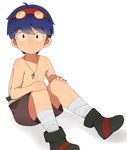  bad_id bad_pixiv_id blue_hair full_body goggles goggles_on_head jewelry male_focus milk_(impermanent) necklace shirtless simon solo tengen_toppa_gurren_lagann younger 