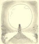  bad_id bad_pixiv_id caracol dress from_behind full_moon long_hair lowres monochrome moon solo traditional_media 