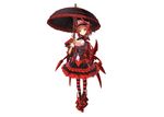  aoi_tsunami boots dress goth-loli gun headband pantyhose red_hair short_hair shoujo_kikai_web umbrella weapon white yellow_eyes 