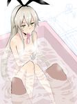  1girl admiral_(kantai_collection) bathtub brown_hair condom condom_in_mouth hairband kantai_collection long_hair mouth_hold nude shimakaze_(kantai_collection) sketch used_condom water yellow_eyes yozo_(stanky) 