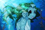  breasts bubble bubbles cainethelongshot female fin fins fish gills green_hair hair kathy katt marine nude open_mouth red_eyes scar solo underwater unkown_species water 