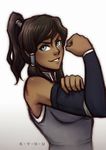 avatar_(series) bad_deviantart_id bad_id blue_eyes brown_hair clenched_hand dark_skin detached_sleeves hair_tubes high_ponytail iahfy korra parody rosie_the_riveter smile solo the_legend_of_korra we_can_do_it! 