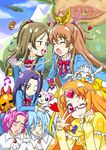  aria_gakuen_school_uniform baritone_(suite_precure) bassdrum beamed_eighth_notes blue_hair blue_shirt blush bow brown_hair cat circlet closed_eyes crescendo_tone cupcake cure_muse_(yellow) dodory dory fairy_tone falsetto_(suite_precure) fary floating_island food frills giant glasses green_eyes green_hair hair_ribbon heart houjou_hibiki hummy_(suite_precure) kurokawa_eren lary long_hair mask minamino_kanade miry multiple_boys multiple_girls music musical_note noise_(suite_precure) open_mouth orange_hair p-chan_(suite_precure) pink_hair precure purple_hair rery ribbon school_uniform seiren_(suite_precure) shirabe_ako shirt side_ponytail singing smile suite_precure sun_man tiry tongue tongue_out two_side_up v yellow_bow yellow_eyes yuuma_(skirthike) 