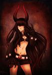  bad_deviantart_id bad_id belt belt_buckle bikini_top black_gold_saw black_hair black_rock_shooter breasts buckle cleavage cropped_jacket fang horns iahfy long_hair medium_breasts midriff navel open_fly red_eyes scar shorts skeletal_arm solo underboob unzipped very_long_hair 