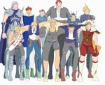  arm_over_shoulder armor asymmetrical_clothes bad_anatomy blonde_hair blue_eyes brown_hair butz_klauser cape captain_tsubasa cecil_harvey chain clenched_hand clenched_hands cloud_strife commentary_request dissidia_final_fantasy final_fantasy final_fantasy_i final_fantasy_ii final_fantasy_iii final_fantasy_iv final_fantasy_ix final_fantasy_v final_fantasy_vi final_fantasy_vii final_fantasy_viii final_fantasy_x final_fantasy_xii frioniel helmet jewelry lock_cole male_focus multiple_boys necklace okurapuchi onion_knight open_mouth parody scar silver_hair smile spiked_hair squall_leonhart standing style_parody tidus translation_request vaan warrior_of_light zidane_tribal 