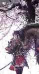  armor bow highres horse long_hair purple_hair ryuuzouji_akane skirt solo stu_dts sword thighhighs walkure_romanze weapon zettai_ryouiki 