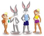  anthro anthrofied blue_eyes bugs_bunny cleavage clothing female guimontag lagomorph lola_bunny looking_at_viewer looney_tunes male plain_background rabbit space_jam warner_brothers 