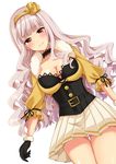  bad_id bad_pixiv_id beyond_the_nobles black_gloves breasts choker cleavage flower gloves hair_ornament hairband idolmaster idolmaster_(classic) large_breasts long_hair looking_at_viewer panties pantyshot pu_uq red_eyes ribbon shijou_takane solo thigh_gap underwear white_hair yellow_hairband 