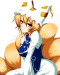  bad_id bad_pixiv_id banned_artist blonde_hair breasts fox_tail hat medium_breasts s_tanly short_hair smile solo tail touhou yakumo_ran yellow_eyes 