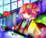  bad_id bad_pixiv_id calligraphy_brush colorful flower hieda_no_akyuu japanese_clothes kazu_(muchuukai) paintbrush short_hair solo touhou 