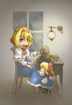  alice_margatroid bad_id bad_pixiv_id blonde_hair blue_eyes doll hairband haradaiko_(arata_himeko) indoors ribbon sewing_machine shanghai_doll short_hair solo touhou window 