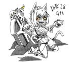  :d animal_ears bangs breasts candle cat_ears cat_tail cheshire_cat_(monster_girl_encyclopedia) claw_pose cleavage dated greyscale halloween high_heels inktober kneeling looking_at_viewer monochrome monster_girl monster_girl_encyclopedia navel open_mouth orange_eyes panties ramenwarwok scar sharp_teeth short_hair simple_background skeleton skull smile solo spot_color surgical_scar tail teeth tombstone underwear white_background 