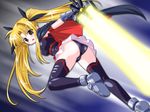  bardiche blonde_hair breasts brown_eyes covered_nipples fate_testarossa large_breasts long_hair lyrical_nanoha mahou_shoujo_lyrical_nanoha mahou_shoujo_lyrical_nanoha_a's solo thighhighs twintails yukimura_hajime 