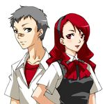  1girl bandaid kirijou_mitsuru kotobuki_toro lowres persona persona_3 red_hair sanada_akihiko school_uniform 