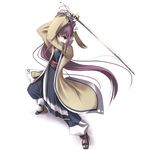  head_wings long_hair ponytail purple_hair satomi solo sword touka_(utawareru_mono) utawareru_mono very_long_hair weapon 