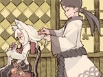  1girl 7th_dragon 7th_dragon_(series) animal_ears cat_ears comb combing ikurakun_(7th_dragon) mage_(7th_dragon) mota samurai_(7th_dragon) shishimaru_(7th_dragon) white_hair 