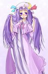  :p blush bunching_hair crescent hair_grab hakui_ami hat long_hair md5_mismatch patchouli_knowledge purple_eyes purple_hair solo tongue tongue_out touhou 