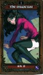  black_hair black_legwear blue_eyes fate/stay_night fate_(series) gem highres long_hair long_legs long_sleeves nishimura_kinu scan skirt solo tarot thighhighs toosaka_rin 