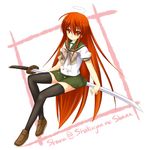  alastor_(shakugan_no_shana) jewelry long_hair pendant piku red_eyes red_hair school_uniform shakugan_no_shana shana sword thighhighs weapon zettai_ryouiki 