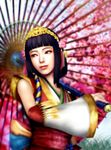  bad_id bad_pixiv_id bare_shoulders black_hair brown_eyes hair_ornament highres nawo okuni oriental_umbrella sengoku_musou sengoku_musou_2 short_hair solo umbrella 