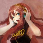  armpits bad_id bad_pixiv_id bare_arms blue_eyes hands_on_headphones headphones kno_(anahita) long_hair megurine_luka music no_armwear pink_hair singing sleeveless solo upper_body vocaloid 