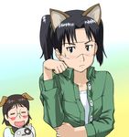  amasawa_yuuko animal_ears black_hair blush cat_ears dennou_coil densuke dog_ears glasses multiple_girls okonogi_yuuko paw_pose sweatdrop twintails ueyama_michirou 