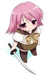  bad_id bad_pixiv_id bow chibi cosplay pink_eyes pink_hair school_uniform shakugan_no_shana shana shana_(cosplay) short_hair skirt solo sumii sword thighhighs weapon wilhelmina_carmel 