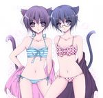  animal_ears bad_id bad_pixiv_id bikini blue_hair cat_ears cat_tail copyright_request flat_chest food fruit glasses multiple_girls purple_eyes purple_hair raichi_(quatsch) short_hair side-tie_bikini strawberry swimsuit tail towel 