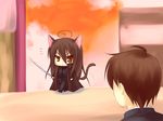  1girl animal_ears black_hair brown_eyes cat_ears chibi long_hair piku sakai_yuuji shakugan_no_shana shana sword tail weapon 