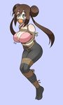  1girl ball_gag bare_shoulders bdsm blush bondage bound bra breasts brown_hair cleavage ears gag helpless hips huge_breasts jam-orbital knees legs long_hair mei_(pokemon) nintendo open_mouth panties pantyhose pink_bra pokemon solo teeth tied_up twintails underwear 