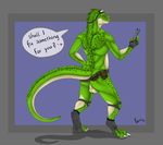  &lt;3 anthro back back_turned backsack balls belt biceps bottomless butt claws clothing dialog digitigrade dragon english_text fersir fingerless_gloves gloves green_body green_dragon green_scales horn leather looking_at_viewer looking_back male markings mechanic muscles nude plain_background playful pose presenting presenting_hindquarters purple_eyes scales scalie seductive shadow smile socks solo spanner spots standing text tools topless wrench 