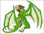  3_toes anthro anyare back balls butt caltsar dragon green_body green_dragon hindpaw kneeling looking_back male markings nude paws plain_background purple_eyes soles solo toes white_background wings 