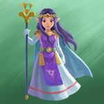  artist_request cape dress earrings elbow_gloves gloves highres jewelry long_hair official_art pointy_ears princess_hilda purple_hair red_eyes solo staff the_legend_of_zelda the_legend_of_zelda:_a_link_between_worlds 