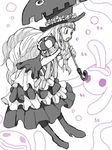  1girl aku_(lattina) dress drill_hair floating flower ghost hat kumacy long_hair monochrome one_piece open_mouth perona sabaody_archipelago solo stuffed_animal stuffed_toy tongue umbrella 