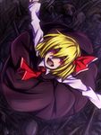  ascot blonde_hair blouse bone fangs hair_ribbon inaba-no-kuni-tottori open_mouth outstretched_arms red_eyes ribbon rumia short_hair skirt skull spread_arms touhou vest 