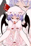  ;p bat_wings bow frills hat hat_bow jitome ko-chin lavender_hair one_eye_closed red_eyes remilia_scarlet short_hair sitting solo tongue tongue_out touhou wings 