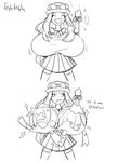  breast_conscious breast_padding cropped_legs drifblim eyewear_on_head gen_4_pokemon hat highres long_hair matsu-sensei pokegear pokemon pokemon_(creature) pokemon_(game) pokemon_xy serena_(pokemon) sketch skirt sunglasses thighhighs wardrobe_malfunction 