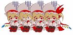  banned_artist blonde_hair clone depressed dress flandre_scarlet four_of_a_kind_(touhou) hat hat_ribbon kozou_(soumuden) leg_hug multiple_girls o3o odd_one_out red_dress red_eyes red_footwear ribbon shirt shoes short_sleeves simple_background touhou white_background wings 
