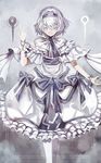  alice_margatroid alternate_costume banned_artist blue_eyes bow cape dress hair_bow kozou_(soumuden) ribbon sash silver_hair smile solo touhou white_dress wrist_ribbon 