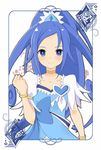  blue_bow blue_eyes blue_hair bow bracelet brooch choker clenched_hand cure_diamond diamond_(shape) dokidoki!_precure hishikawa_rikka jewelry long_hair magical_girl precure ribbon sasakura_towa smile solo 