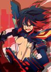  bad_id bad_pixiv_id breasts foreshortening highres kill_la_kill matoi_ryuuko medium_breasts multicolored_hair navel open_mouth revealing_clothes senketsu short_hair solo two-tone_hair yunion_(sibujya) 