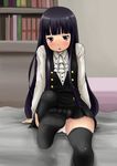  1girl black_hair black_legwear blush feet inu_x_boku_ss legwear long_hair no_shoes nullhachi panties pantyshot purple_eyes shirakiin_ririchiyo soles solo toes underwear upskirt white_panties 