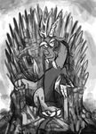 antler antlers black_and_white discord_(mlp) draconequus edyouassbaka fangs friendship_is_magic game_of_thrones greyscale horn looking_at_viewer male monochrome my_little_pony sitting solo sword weapon 
