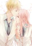  1girl bad_id bad_pixiv_id blonde_hair closed_eyes couple forehead_kiss hetero himishiro kise_ryouta kiss kuroko_no_basuke long_hair momoi_satsuki pink_eyes pink_hair school_uniform short_hair 